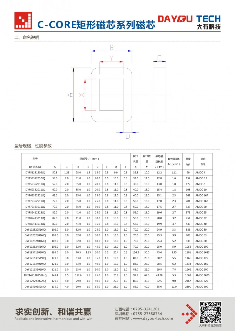 江西大有科技有限公司 C-CORE 矩形非晶磁芯系列