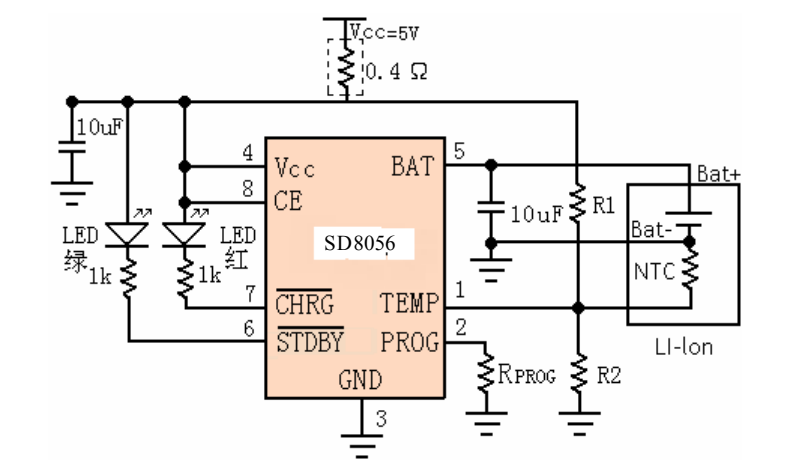 深圳市奥科迪科技有限公司 SD8056是一款 1A 线性锂离子电池充电器 SHOUDING