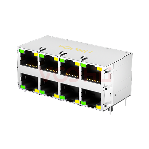 苏州沃虎电子科技有限公司 SYT24Q042DB2A4D068H 2*4 1000M 开口上下 LED RJ45连接器
