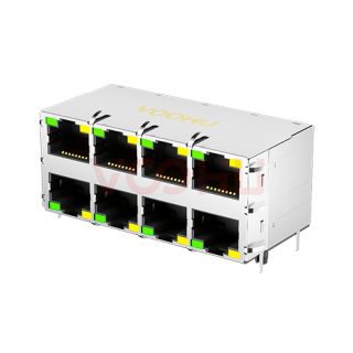 SYT24Q042DB2A4D068H 2*4 1000M 开口上下 LED RJ45连接器