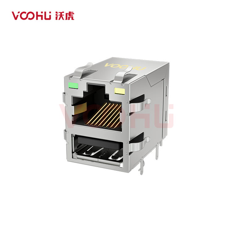苏州沃虎电子科技有限公司 SYT611U2B077DA2WD RJ45+USB2.0 100BASE 带屏蔽 网络接口RJ45